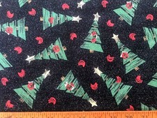 Cotton Quilt Fabric Christmas Tree Stars Black by 1/2 Yard