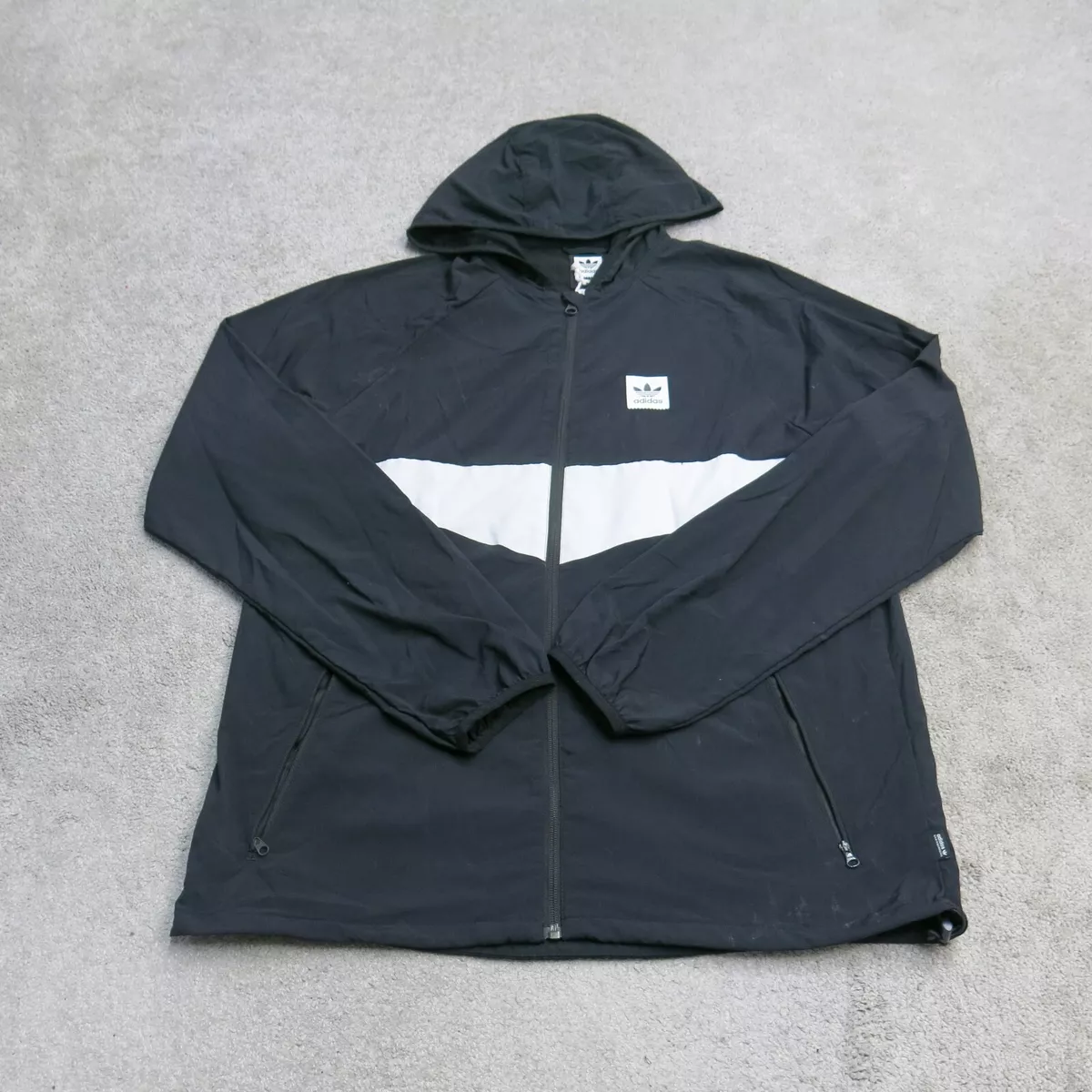 Adidas Mens Hoodie Full Zip Sweatshirt Long Sleeve Swoosh Logo Black Size Medium