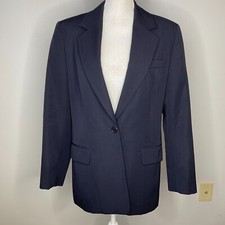 Vintage Talbots Jacket Women Size 12 Wool Blazer Dark Blue Lined