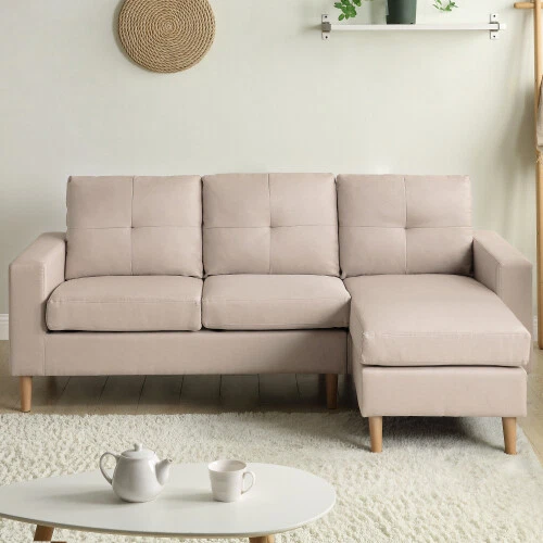 3 Seater Corner Sofa Versatile L Shaped Fabric Sofa with Removable Footstool QR