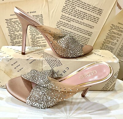 Anthropologie Gedebe Mariel 100 Tulle Heel Neutral Satin Stones 38.5/ 7.5 NEW