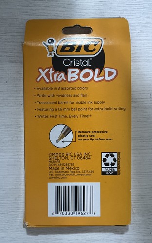 Bolígrafos Bic Cristal Xtra Bold Stick, 1,6 mm, negrita, surtida, paquete de 8 - Imagen 2 de 2