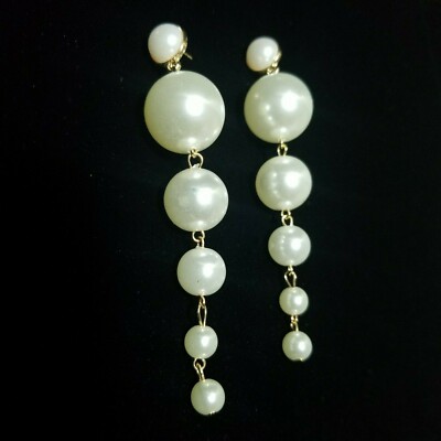 E0005 Retro Simple Gold Colored Ball Sphere Shape Pearls Drop Dangle Earrings
