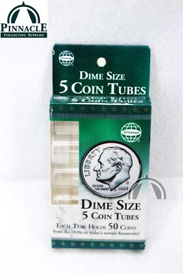 Dime - 5 Round Plastic Coin Tubes Screw Lid by Whitman Coin Storage FREE SHIP