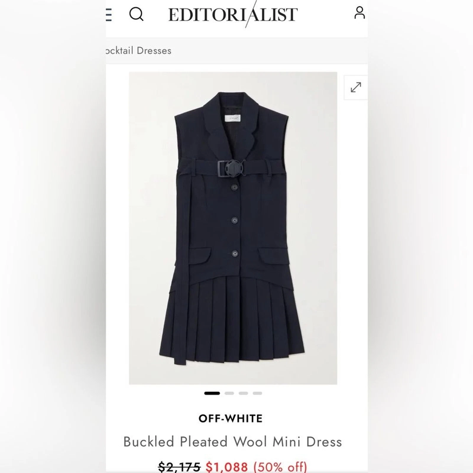 RRP US$2.175 Off White mini abito in lana vergine con fibbia blu navy nuovo con etichette