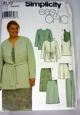 Simplicity Pattern 9639 Lined Jacket, Top, Skirt, Shorts, Pants Sz 18W-24W Uncut