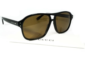 Gucci Men's Gucci-Logo GG0475S 001 Black Pilot Brown Lens Sunglasses 58mm NEW | eBay