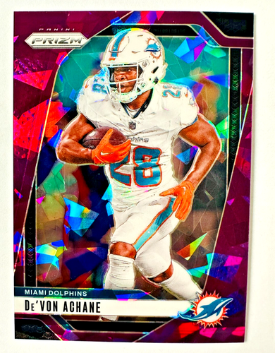 2024 Panini Prizm De'Von Achane PURPLE Cracked Ice Prizm Card SP #/225 Dolphins! - Picture 3 of 3