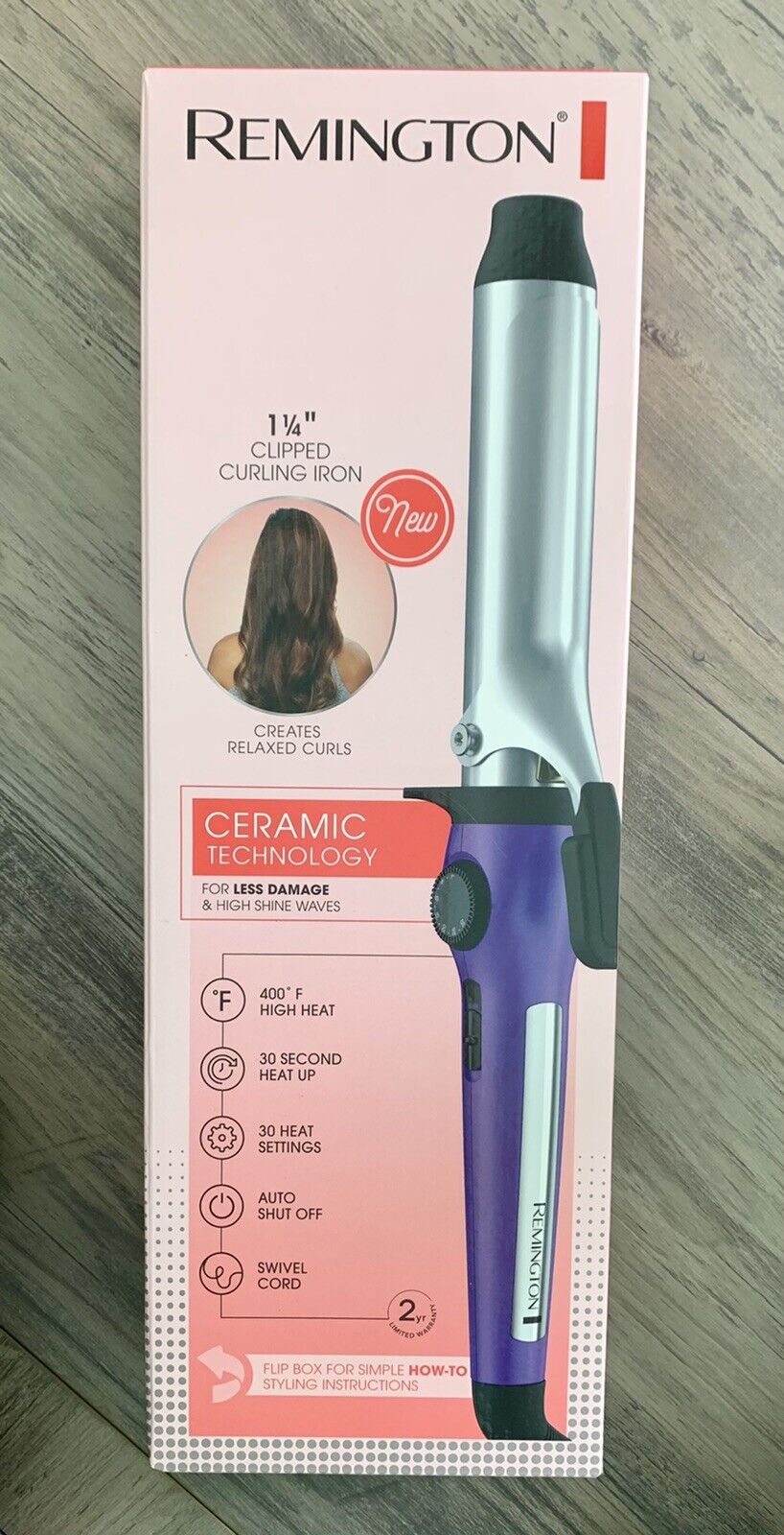 Remington 1 1/4" Ceramic Clipped Curling Iron Purple CI5032 NEW Relaxed Curls