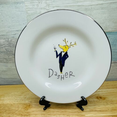 Pottery Barn Christmas Reindeer Dessert Salad Side Plate "Dasher" 8.5" Holiday  - Picture 1 of 3