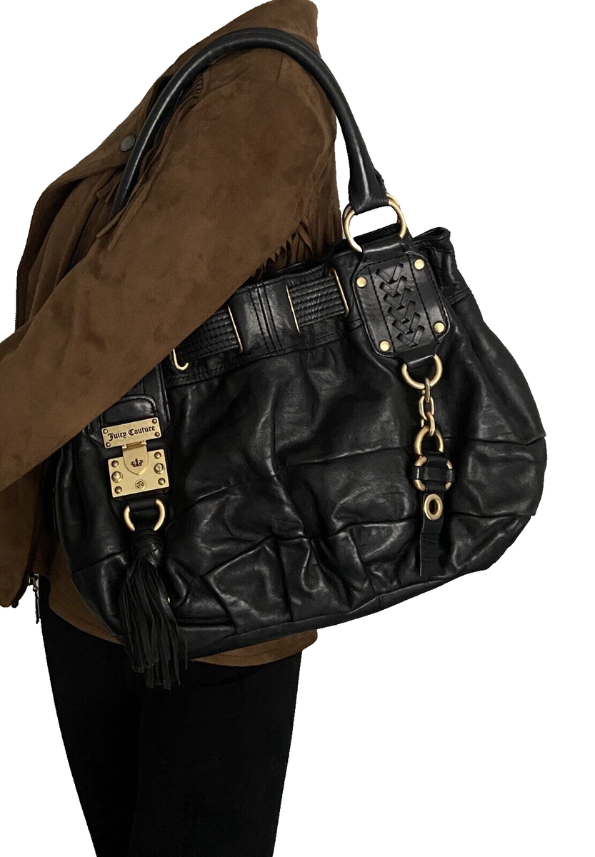 Juicy Couture Genuine 100% Leather Black Shoulder Bag Purse Juicy Couture Genuine 100% Leather Black Shoulder Bag Purse