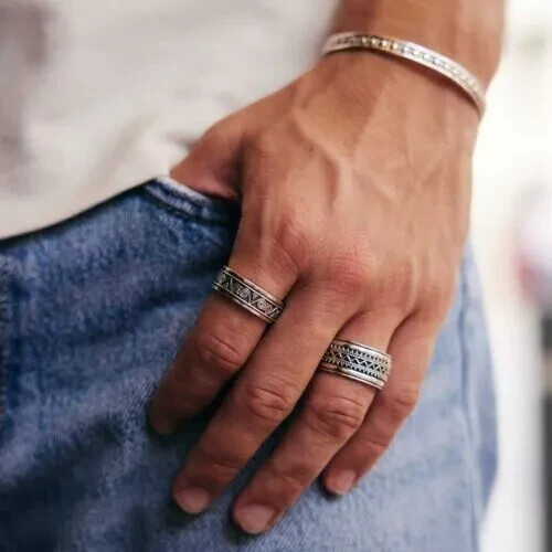 AZTEC WANDERER MEN'S SPINNING RING 925 STERLING SILVER MEDITATION BAND RING GIFT - Bild 4 von 6
