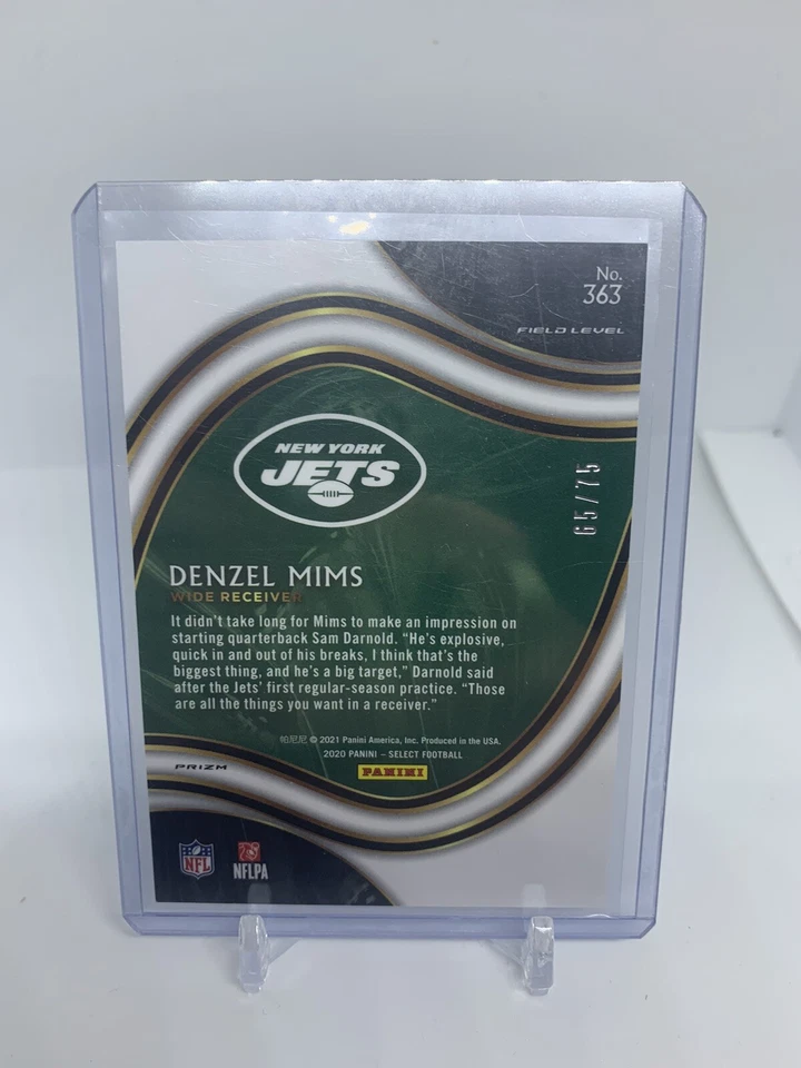 2020 Select Football Denzel Mims /75 Field Level Red White Blue Wave Prizm Jets - Image 2 of 2