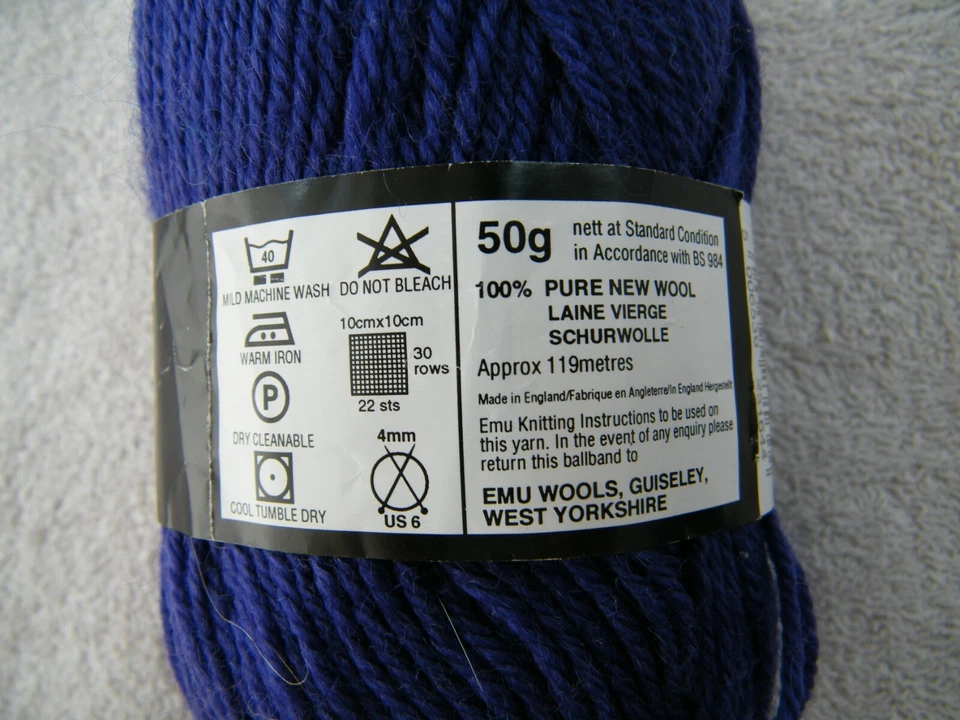 EMU SUPERWASH DOBLE HILO PUNTO PÚRPURA/AZUL 100% LANA 4 MADEJAS FUMADORES HOGAR Foto 3 de 3