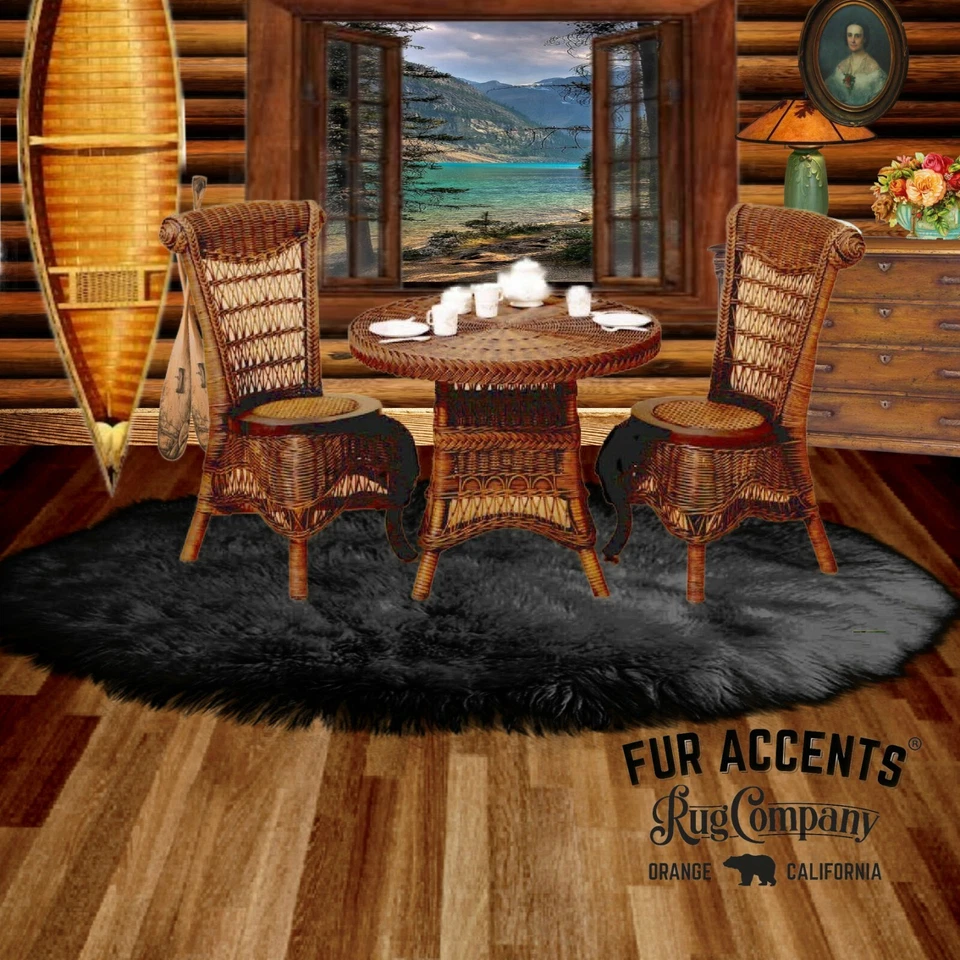 Round Faux Fur Throw Rug - Shag Polar Bear - Sheepskin Flokati FUR ACCENTS - Image 2 of 4