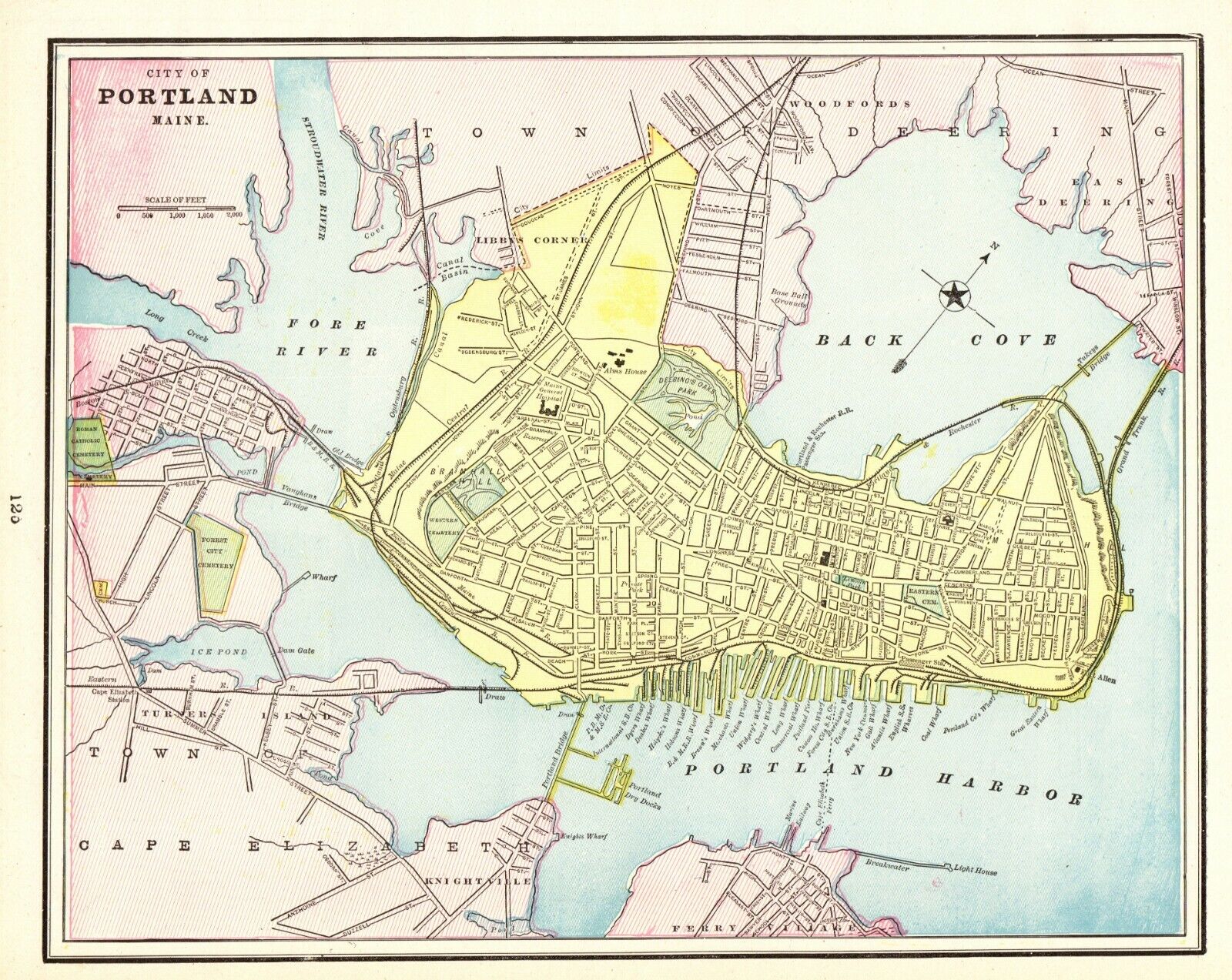 1895 Antique PORTLAND Maine City Map George Cram Map of Portland Street Map 7302