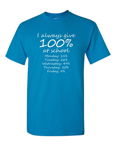 I Always Give 100% at School T Shirt Funny Saying Slogan Tee Back To College - Picture 13 of 14