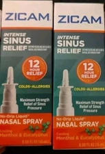 2 Zicam Nasal Spray INTENSE SINUS RELIEF Liquid Flu Colds Allergies Congestion