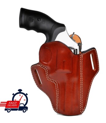 Leather Belt Holster Fits S&W Model 686, 586,10,19, 60, 66 - Revolver Holster