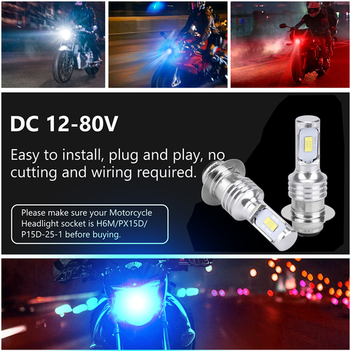 Ice Blue 8000K LED Bulbs H6M 2x Headlights For Yamaha Raptor 700 700R 2006-2018 - Afbeelding 8 van 10