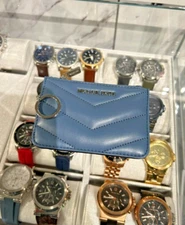 Michael Kors Women Small Top Zip Coin Pouch Card Keychain Key Ring - Denim