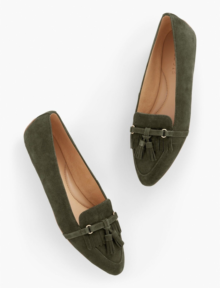 TALBOTS ‘Francesca’ Tassel Driving Flats-Forrest Green Suede Size -Retail  $129