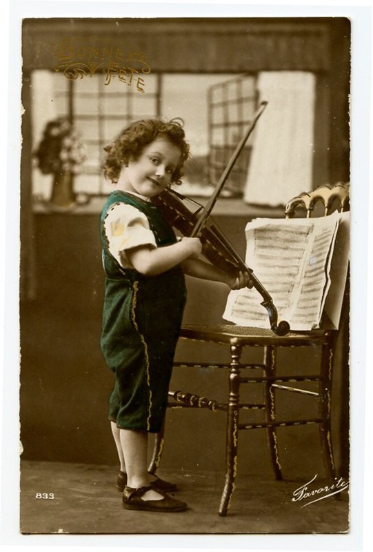 1910s Child Children VIOLIN VIOLA MUSIC Kid European photo postcard