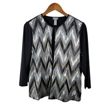 Chicos Travelers Size 1 Medium Jacket blazer Stretch knit Slinky Squin Event
