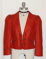 COTTON LINEN RED Austria Women Hunting Riding SHORT Dress Suit JACKET 40 8 S
