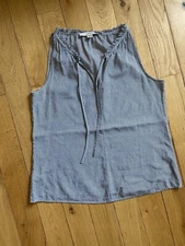 Loft Petites Women's Size XSP Sleeveless Pullover Striped Ruffle Neckline Top