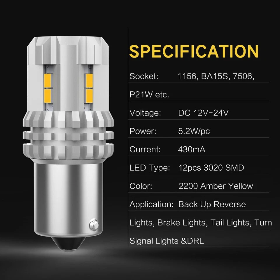 AUXITO 1156 BA15S P21W 7506 LED Amber LED Turn Signal Light Bulb Super Bright - Image 3 of 4