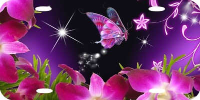 Butterfly Mythical Magical Flower Pink & Purple License Plate Beautiful 12x6 NEW
