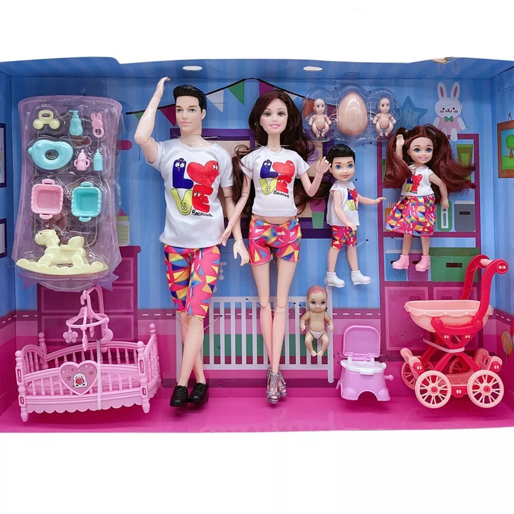 Barbie Happy Family Pregnant Mom Midge Doll Set - Dad, Girl, and Baby Toys  for