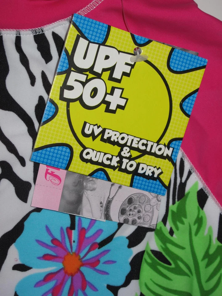 Flapdoodles 2 Piezas Niñas Pequeñas 5 Rosa Estampado de Cebra Traje de Baño Protector contra Erupciones UPF 50+ Foto 2 de 3