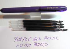 4 PURPLE Gel Refills -1.0mm BOLD Free Pen-Extra Large Capacity for long writing