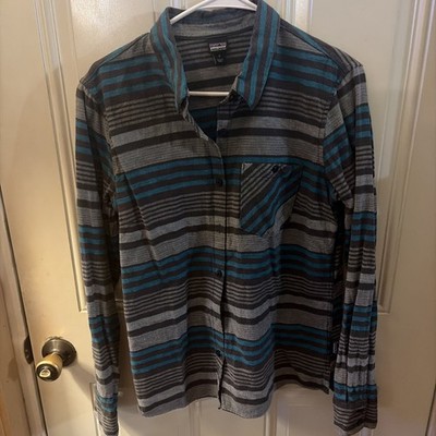 Patagonia Women's Size 8 Long Sleeve Shirt Button Up Blue Striped Organic Cotton