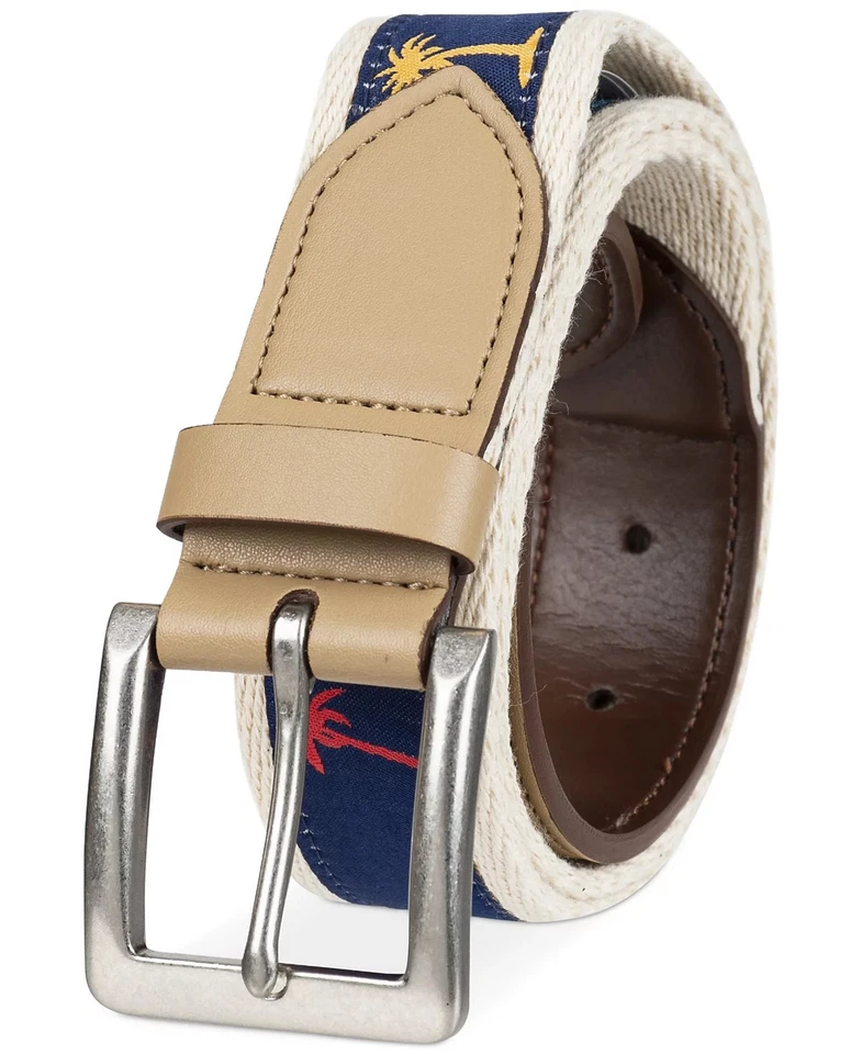 Cinturón de cinta de palmera Club Room para hombre | Caqui/Azul marino | Pequeño Foto 2 de 4