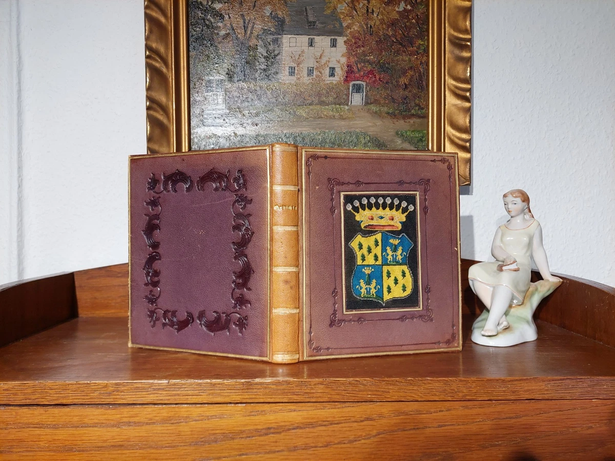 Schönes POESIE STAMMBUCH 1849 HANDSCHRIFT Wappen Cebrian LEDER HANDEINBAND