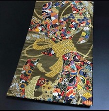 1186 Japanese Vintage Fukuro Obi Belt Kimono Fabric Silk Traditional Gold
