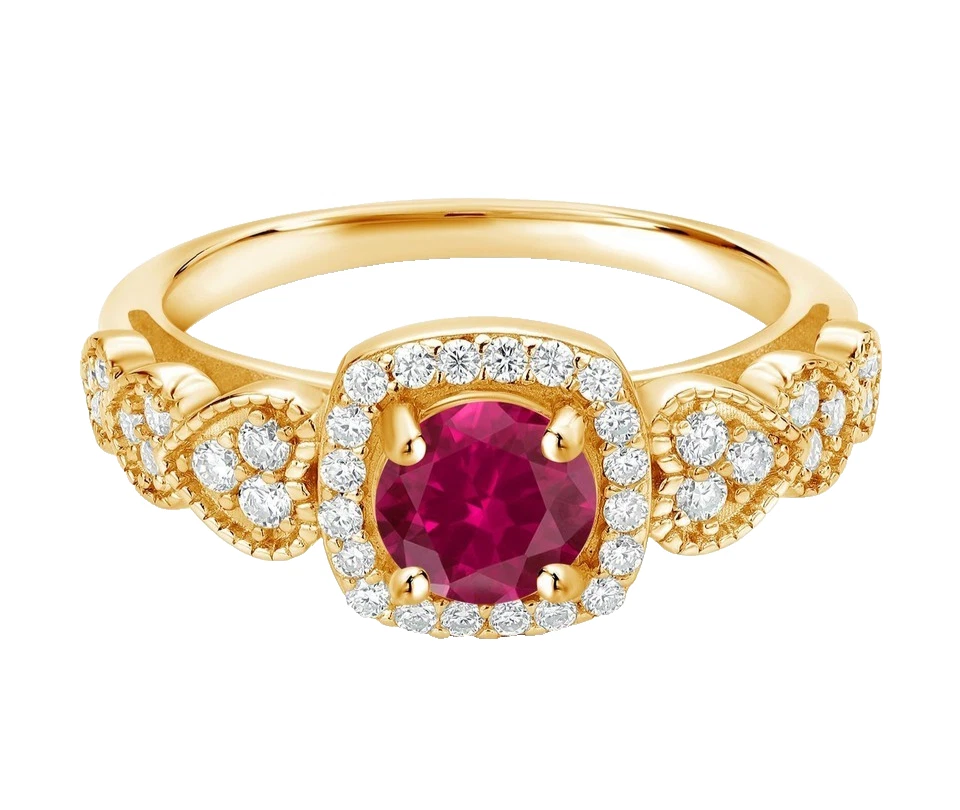 925 Silver Yellow Gold Plated Created Red Ruby and White Topaz Engagement Ring - Image 2 of 4