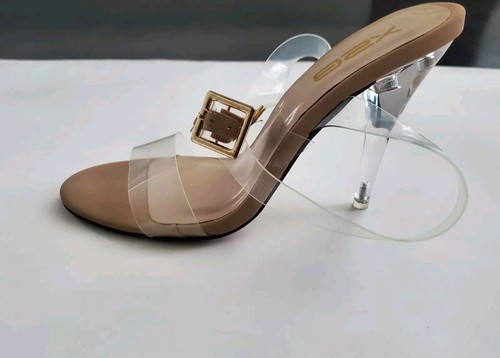 X2B MAY Clear Nude Heel Sandal Women's 6.5 Criss-Cross Ankle Strap NIB - Afbeelding 8 van 14