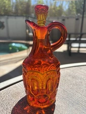 L. E. Smith Vintage Amberina Moon Stars Glass Cruet with Stopper 6.75"