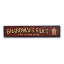Boardwalk Rides, Custom Beach - Rustic Distressed Wood Sign