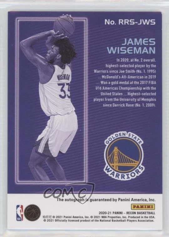 2020-21 Panini Recon Rookie Recon Signatures James Wiseman #RRS-JWS Auto RC - Image 2 of 2