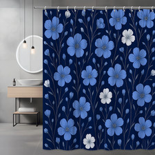 Navy Blue Floral Shower Curtain - Elegant Bathroom Decor