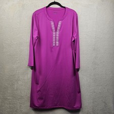 Lands End Dress Womens L 14-16 Fuchsia Cover Up Midi Resort Wear Nylon Blend