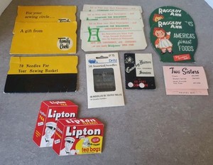 Vintage Advertising Sewing Needle Kits including Lipton Advertising. Lot of 12