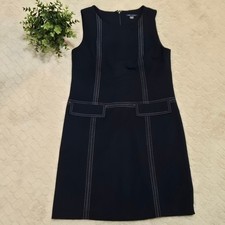 Tommy Hilfiger Navy Blue Contrast Stitch Trim Shift Sleeveless Dress, Size 8