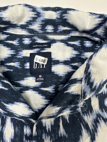 Gap Camp Shirt Men Medium Geometric Abstract Button Up Linen Blend Blue Outdoors - Picture 9 of 18