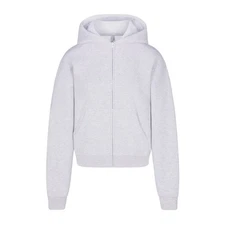 SKIMS Cotton Fleece Classic Zip-Up Hoodie Light Heather Grey LARGE $94 MSRP